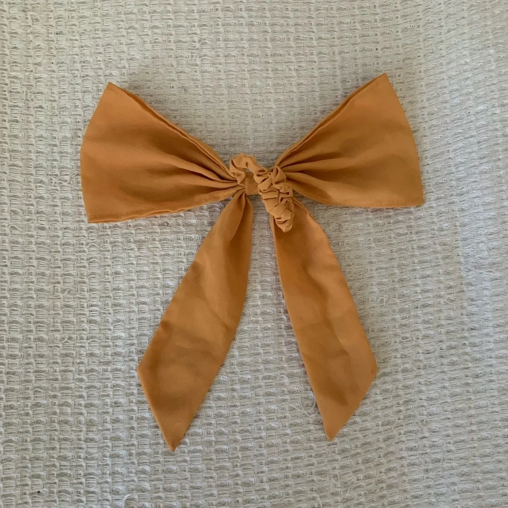 Free People Yellow Chiffon Hair Bow Scrunchie Tie Ponytail Ribbon Accessory